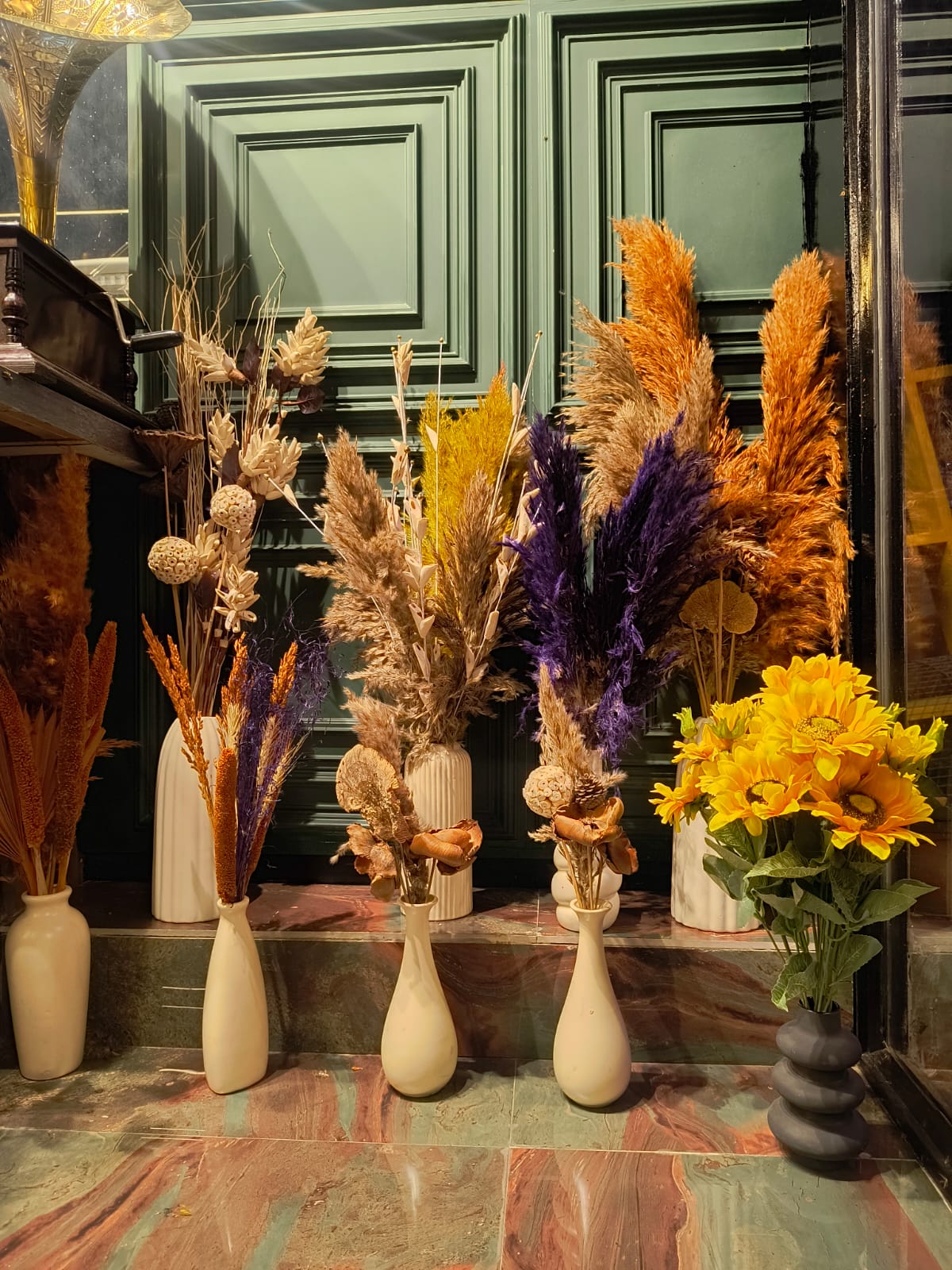 Dried Flower Arrangement in Ceramic Vases