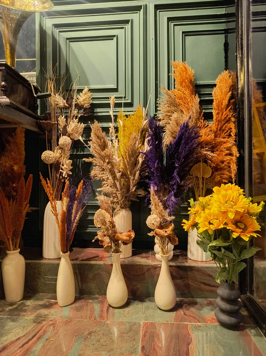 Dried Flower Arrangement in Ceramic Vases